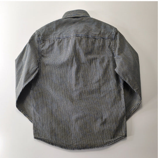 Herren Leichte gestreifte Denim-Worker-Hemdjacke mit aufgesetzten Pattentaschen Nord Taschen