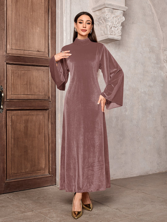 Damen Maxikleid aus Samt mit Stehkragen und Glockenärmeln Nord Taschen