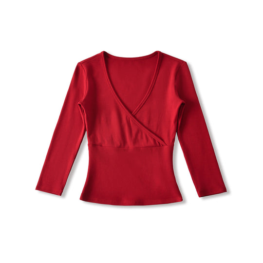 Damen Figurbetontes Wickelshirt aus Stretch‑Jersey mit tiefem V‑Ausschnitt und taillierter Silhouette Nord Taschen