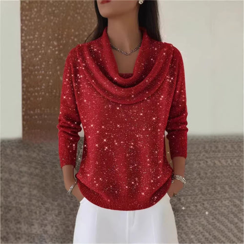 Damen Glitzernder Strickpullover mit Wasserfall-Ausschnitt Nord Taschen