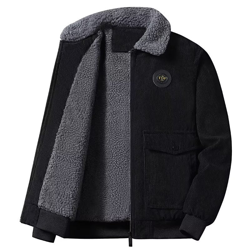 Herren Cord-Workerjacke mit Teddyfutter, Reißverschluss und Pattentasche Nord Taschen