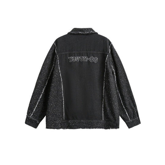 Unisex Oversized-Jeansblouson mit melierter Bouclé-Ärmelpartie und ausgefranster Kante Nord Taschen