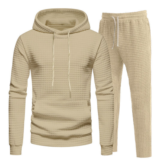 Herren Waffelstruktur-Freizeitset mit Kapuzenpullover und Tunnelzug-Jogginghose Nord Taschen