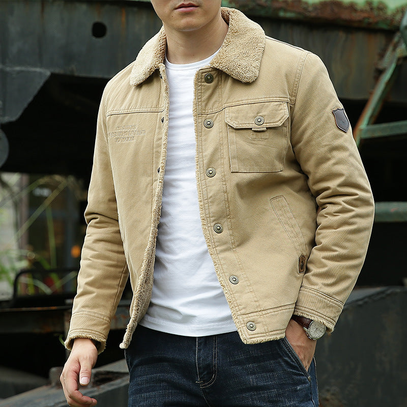 Herren Vintage-inspirierte Canvas-Workerjacke mit Vollfutter-Teddy, Brustpatten und Multifunktions-Taschen Nord Taschen