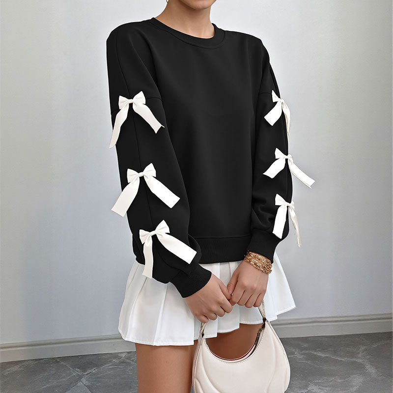 Damen Sweatshirt mit dekorischen Schleifen an den Ärmeln Nord Taschen