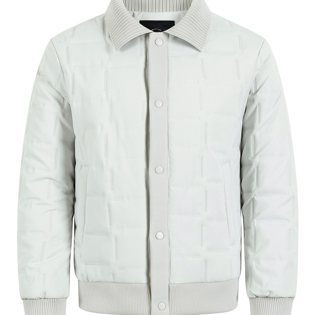 Herren Kurz geschnittene gesteppte Bomberjacke mit Rippenkragen, Druckknopfleiste und geometrischem Quilt Nord Taschen