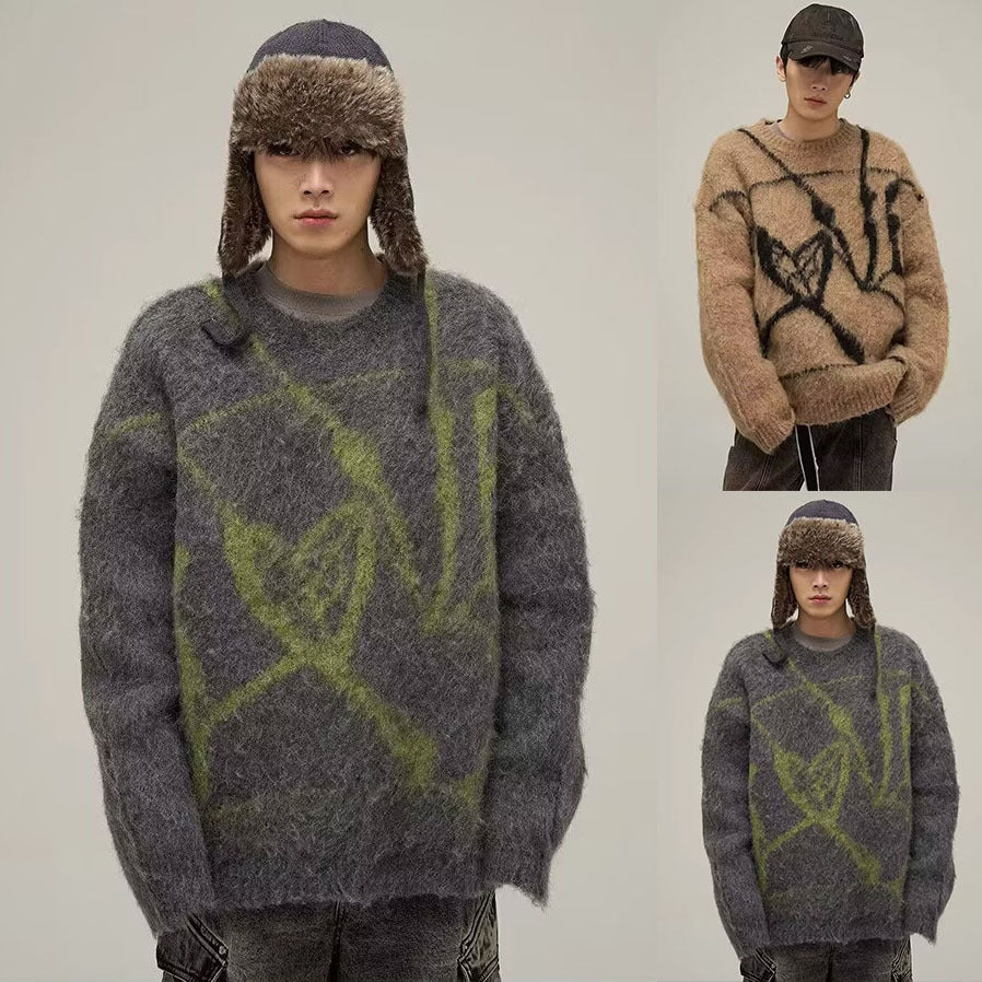 Herren Modischer Oversized Pullover mit einzigartigem Muster Nord Taschen