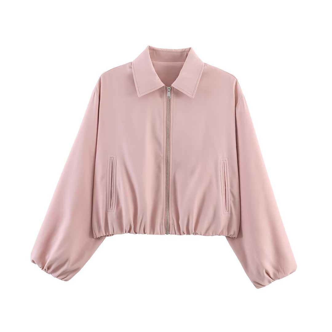 Damen Kurzjacke im Harrington‑Stil mit Polka‑Dot‑Muster, Ballonärmeln und elastischem Saum Nord Taschen
