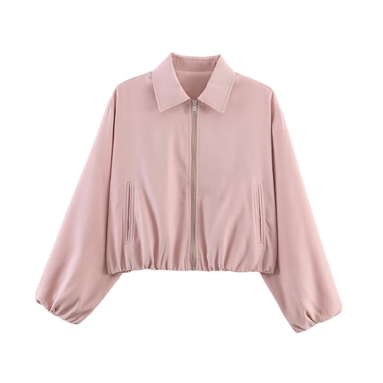 Damen Kurzjacke im Harrington‑Stil mit Polka‑Dot‑Muster, Ballonärmeln und elastischem Saum Nord Taschen