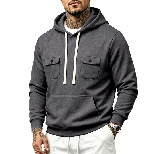 Herren Kapuzenpullover mit Brustklappen- und Kängurutasche Nord Taschen