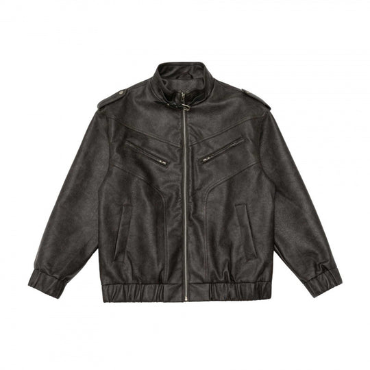 Herren Boxy Kunstleder-Blouson mit Stehkragen, Schulterklappen und elastischem Saum Nord Taschen