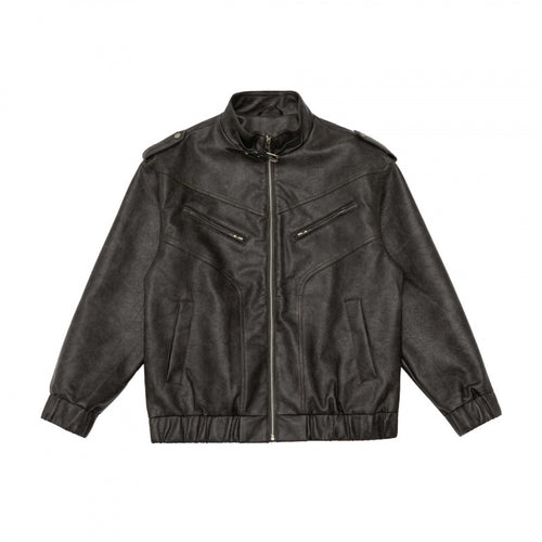 Herren Boxy Kunstleder-Blouson mit Stehkragen, Schulterklappen und elastischem Saum Nord Taschen