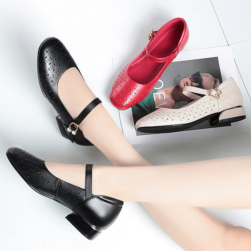 Damen Elegante Ballerinas mit dekorativen Perforationen und komfortablem Riemen Nord Taschen