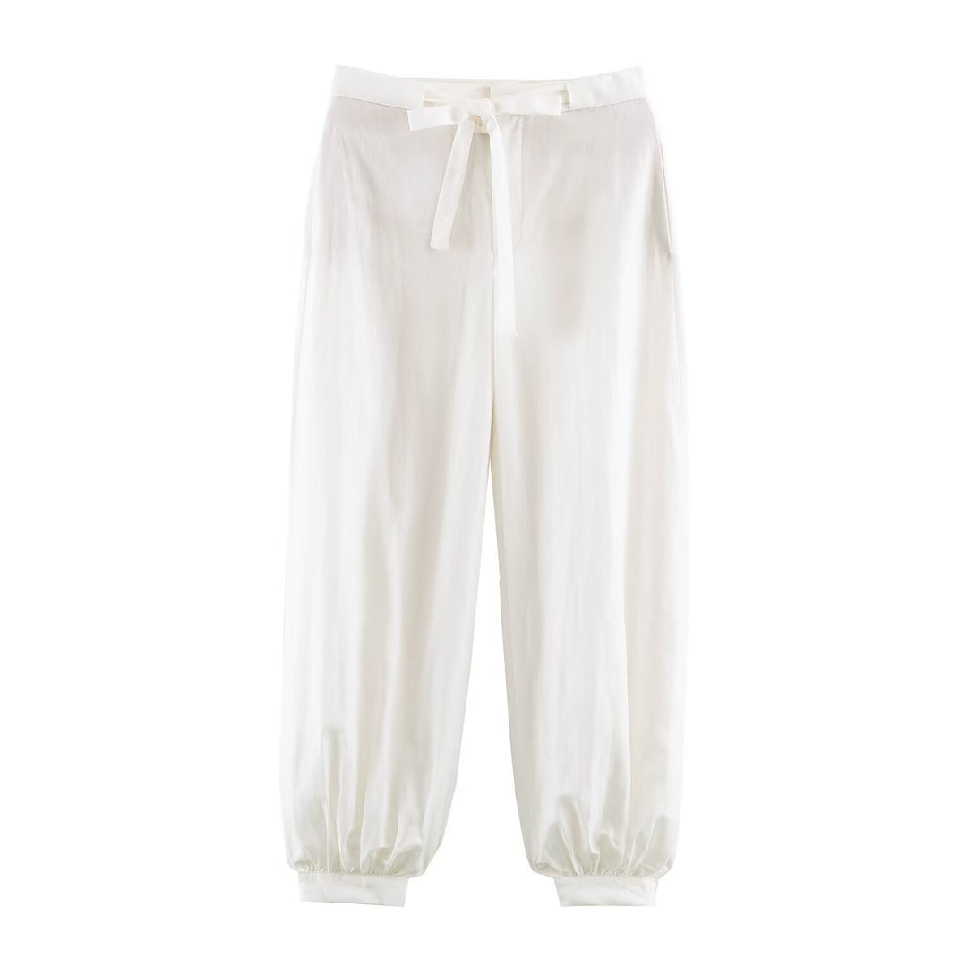 Damen Satin-Lounge-Zweiteiler mit Reversbluse und Highwaist-Joggerhose Nord Taschen