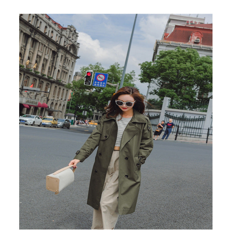 Damen Midilanger Trenchcoat mit taillierendem Bindegürtel und verstellbaren Manschetten Nord Taschen