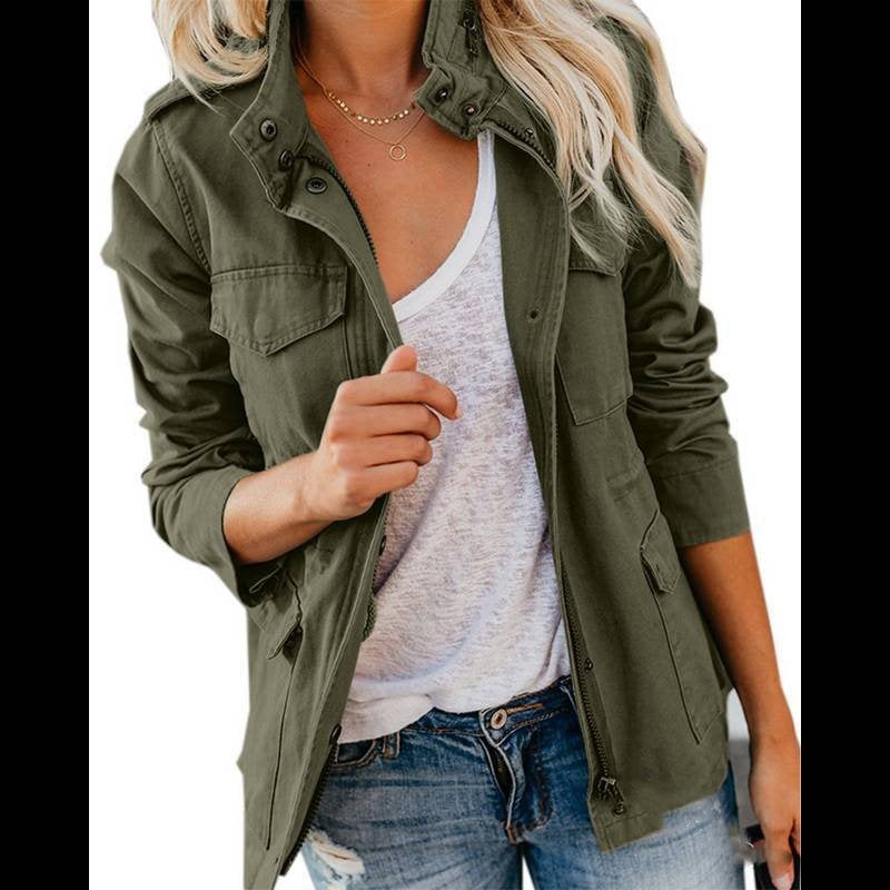 Damen Utility-Fieldjacke mit Stehkragen, aufgesetzten Taschen und Taillenzug Nord Taschen