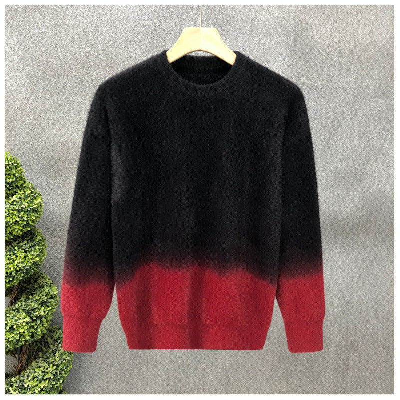 Herren Flauschiger Farbverlauf-Pullover aus Mohair-Mix mit Rundhals und geradem Schnitt Nord Taschen