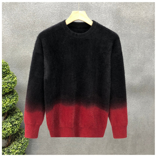 Herren Flauschiger Farbverlauf-Pullover aus Mohair-Mix mit Rundhals und geradem Schnitt Nord Taschen