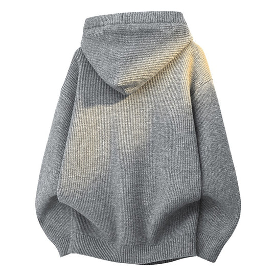 Damen Relaxed Kapuzenpullover aus geripptem Strick mit Halbsteg-Knopfleiste Nord Taschen