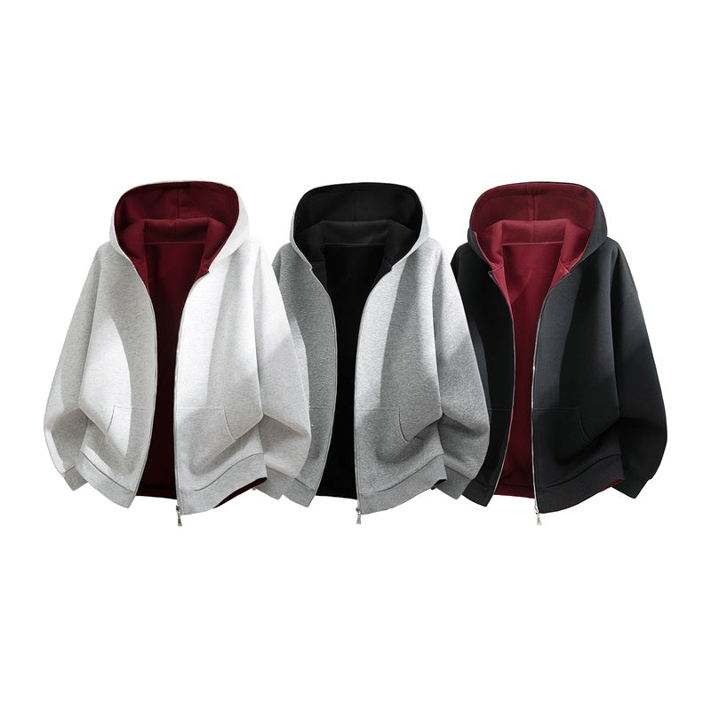 Unisex Oversize Zip-Hoodie mit zweifarbigem Innenfutter, Boxy-Schnitt & Zwei-Wege-Reißverschluss Nord Taschen