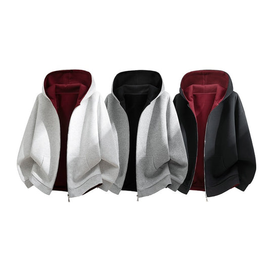 Unisex Oversize Zip-Hoodie mit zweifarbigem Innenfutter, Boxy-Schnitt & Zwei-Wege-Reißverschluss Nord Taschen
