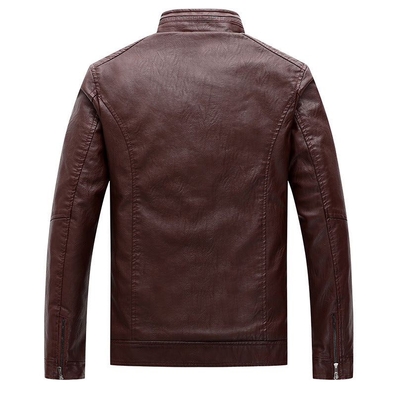 Herren Slim-Fit Lederoptik-Motojacke mit Stehkragen und Reißverschlusstaschen Nord Taschen