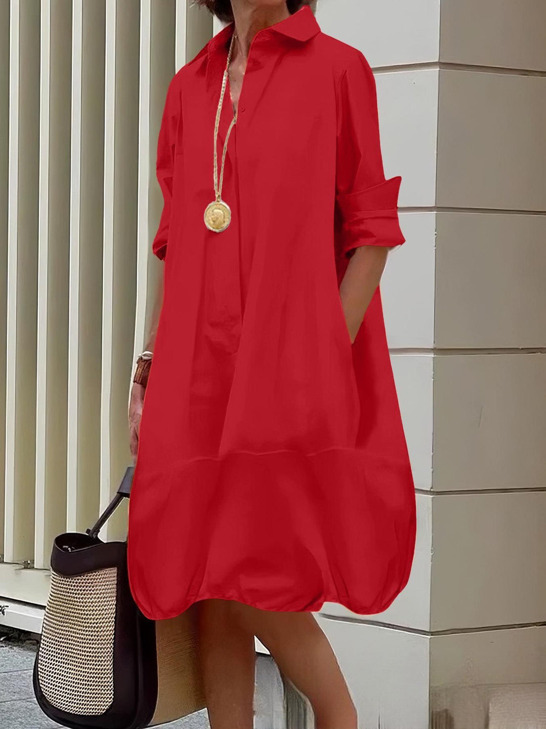 Damen Lässiges Hemdblusenkleid mit weit geschnittenem Saum Nord Taschen
