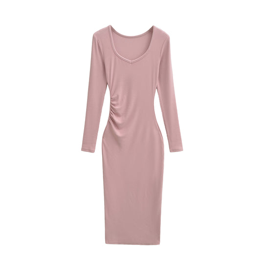 Damen Enganliegendes Midikleid mit seitlicher Raffung und doppeltem Ausschnitt Nord Taschen