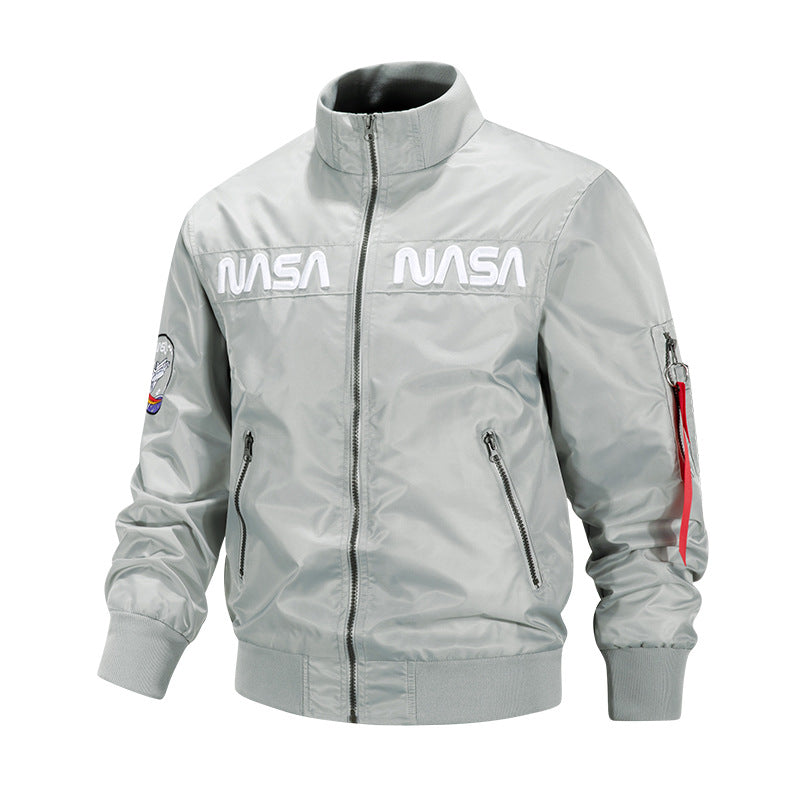 Men's  retro-space pilot bomber with embroidered NASA chest panels and sleeve utility pocket Nord Taschen