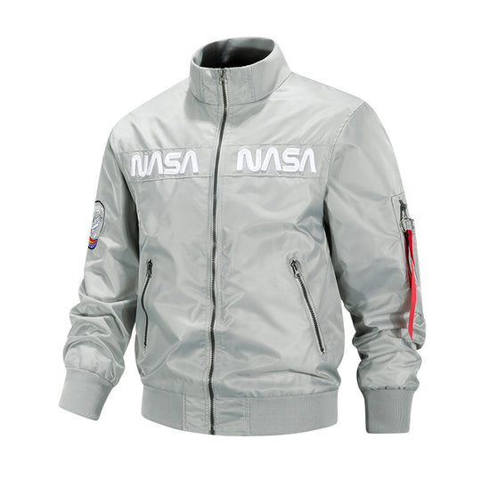 Men's  retro-space pilot bomber with embroidered NASA chest panels and sleeve utility pocket Nord Taschen