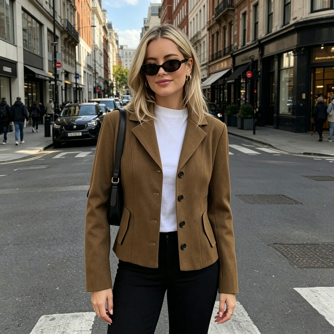 Damen Taillierter Kurzblazer mit figurnahen Teilungsnähten und Pattentaschen Nord Taschen