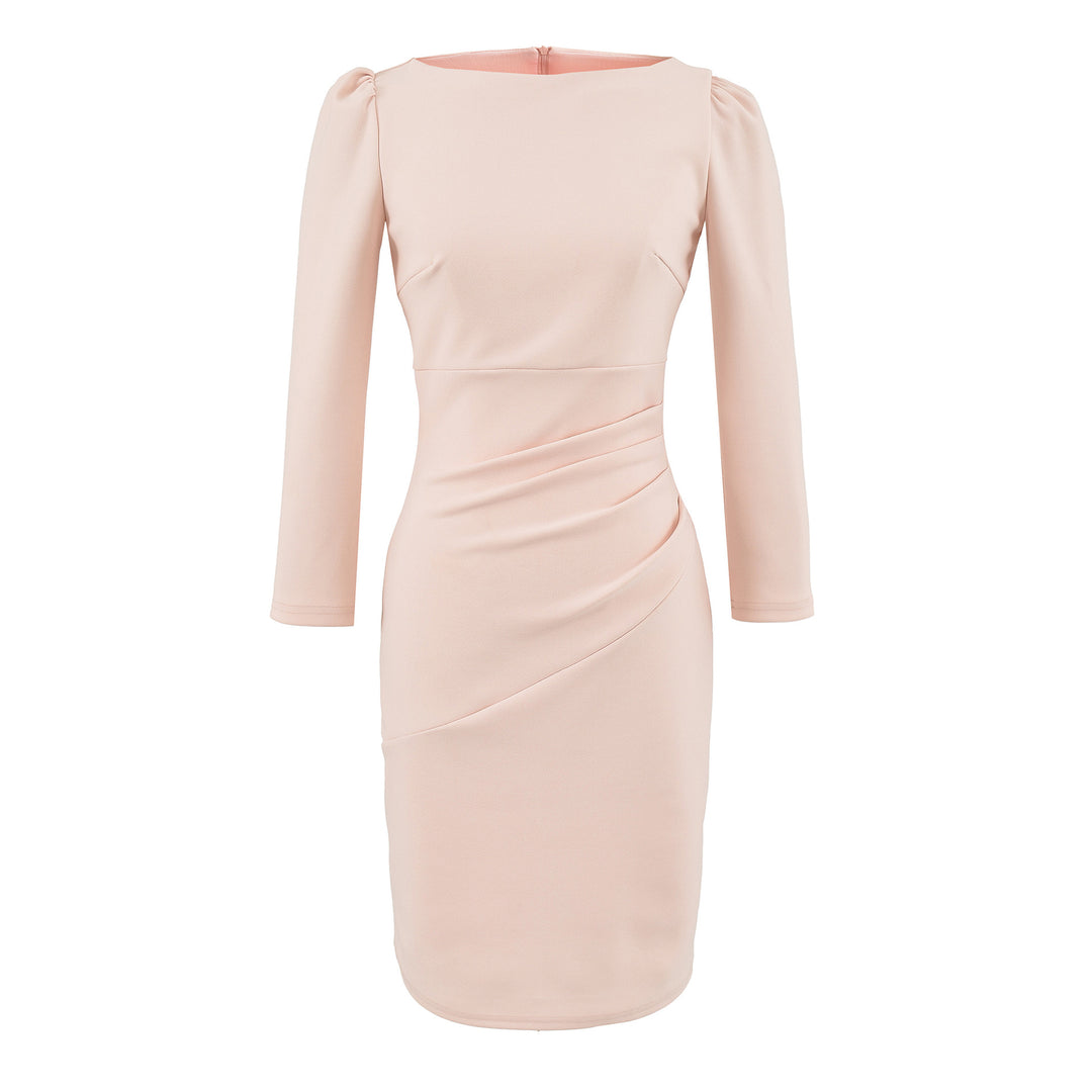 Damen Figurbetontes Midikleid mit geraffter Wickeloptik und langen Ärmeln Nord Taschen