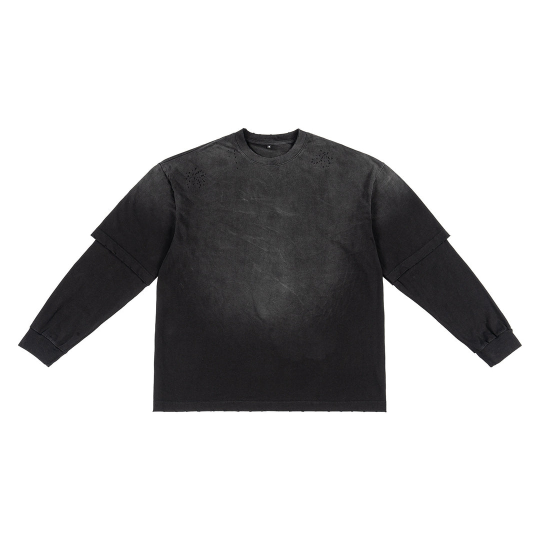 Herren Layered-Langarmshirt mit doppellagigen Ärmeln, verwaschener Vintage-Waschung und dezenten Ausfransungen Nord Taschen