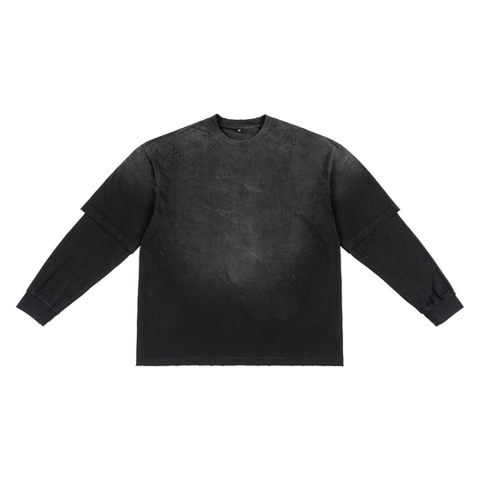 Herren Layered-Langarmshirt mit doppellagigen Ärmeln, verwaschener Vintage-Waschung und dezenten Ausfransungen Nord Taschen