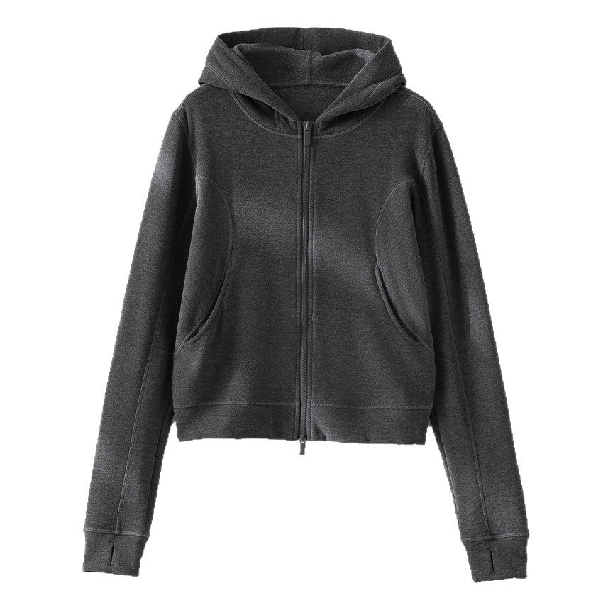 Damen Cropped Kapuzenjacke mit Reißverschluss und konturierten Eingrifftaschen Nord Taschen