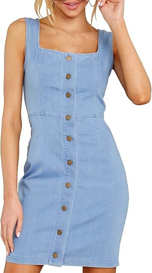 Damen Enganliegendes Jeanskleid mit durchgehender Knopfleiste und quadratischem Ausschnitt Nord Taschen