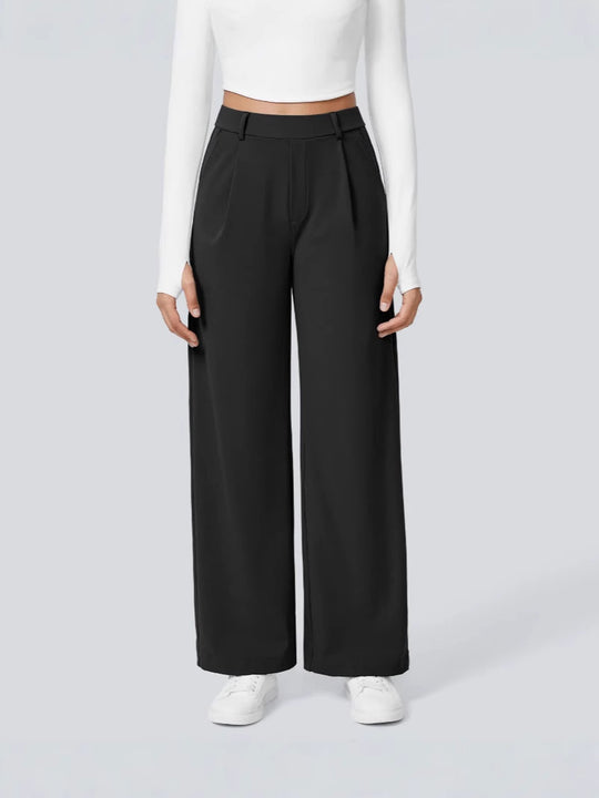 Damen Elegante High‑Waist Palazzo‑Hose mit vorderen Bundfalten und Eingrifftaschen Nord Taschen