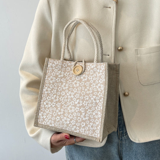 Damen Jute-Handtasche mit floraler Struktur und stilvollen Details Nord Taschen