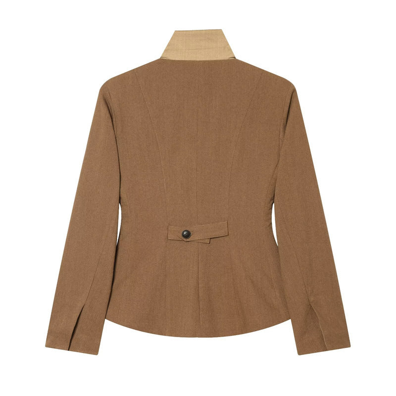 Damen Taillierte Woll-Reitjacke mit Stehkragen und Pattentaschen Nord Taschen