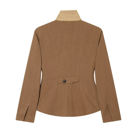 Damen Taillierte Woll-Reitjacke mit Stehkragen und Pattentaschen Nord Taschen