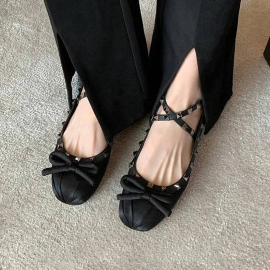 Damen Ballerinas mit stilvollem Nieten-Detail und edlem Schleifenakzent Nord Taschen