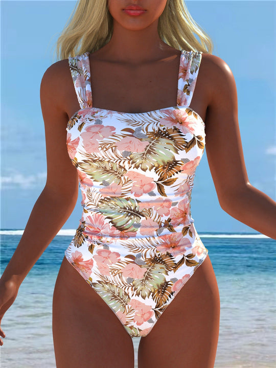 Damen Einteiler Badeanzug mit elegantem floralem Design und figurformendem Schnitt