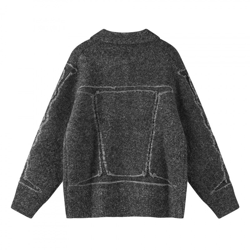 Unisex Oversize Strickjacke im Hemdjacken-Look mit Kragen, aufgesetzten Brusttaschen und Fransenbesatz Nord Taschen