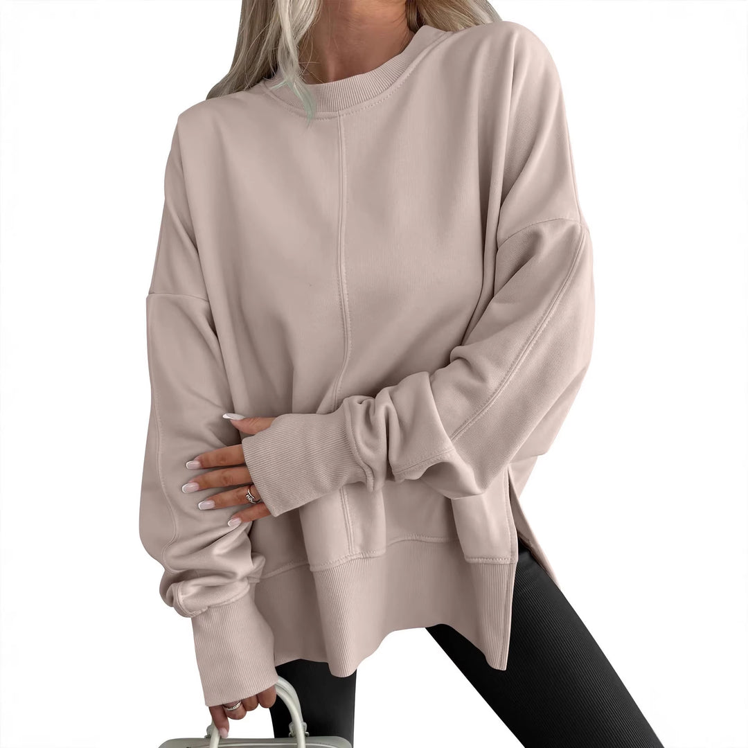 Damen Oversize-Sweatshirt mit Mittelnaht, verlängerter Saum und Rippbündchen Nord Taschen