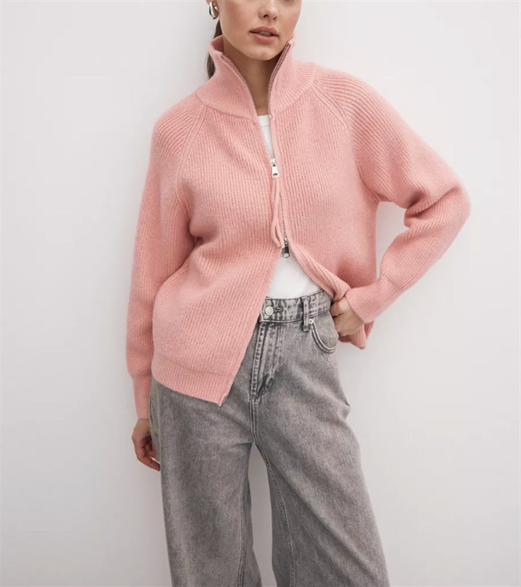 Damen Strickjacke mit hohem Kragen und Reißverschluss