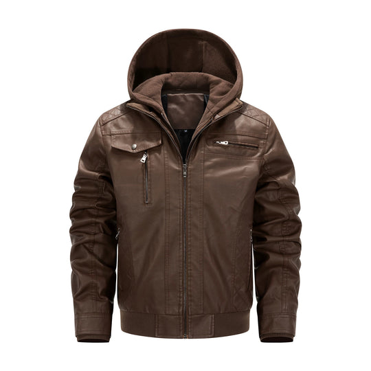 Herren Kunstleder-Bikerjacke mit abnehmbarer Kapuzenblende und gesteppter Seitenpartie Nord Taschen