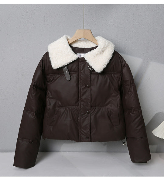 Damen nan kurze gesteppte Winterjacke mit breitem Teddykragen und Kordelzug Nord Taschen
