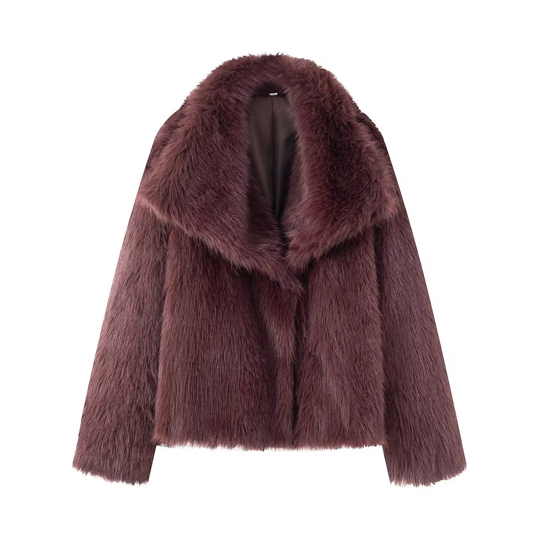 Damen Kurzer Boxy-Faux-Fur-Mantel mit großzügigem Schalkragen und weichem Innenfutter Nord Taschen