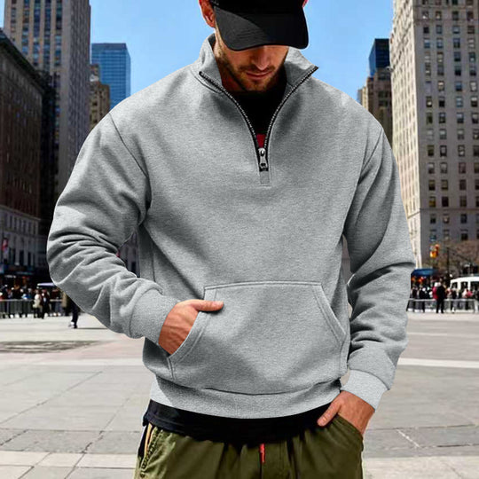 Herren Halbzip-Sweatshirt mit Stehkragen, Kängurutasche und Rippbündchen Nord Taschen