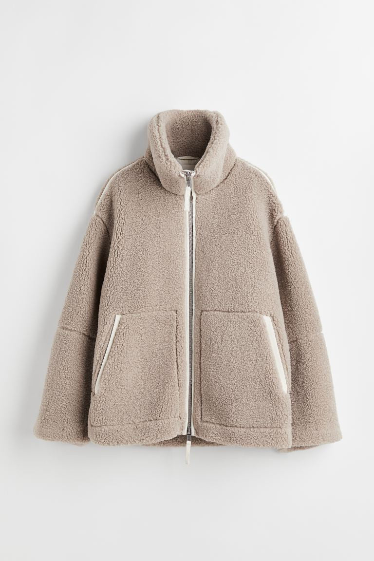 Damen Teddy-Fleecejacke mit Stehkragen Nord Taschen